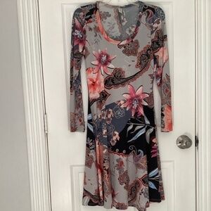 24seven Comfort Apparel Long Sleeve Floral Multi Paisley Dress M PRE-OWNED